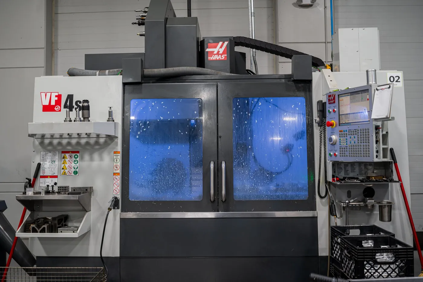 A Haas CNC machining center at the Green APU factory in Lemont, Illinois